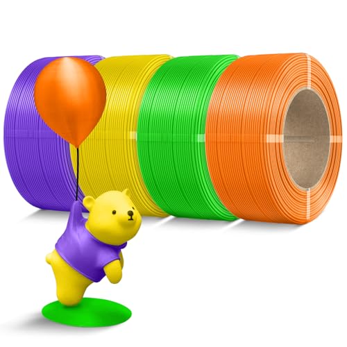 Image of 500g Refill PLA Filament 1.75mm Bundle,3D Printer Filament Bundle Multicolor, Neatly Wound PLA Filament, Individually Vacuum Packed,500g Spool,4 Rolls, Orange+Green+Yellow+Purple