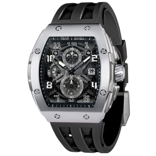 Image of Tsar Bomba Mens Watches Quartz Wristwatch for Men Waterproof 50M Analog Luxury Tonneau Chronograph Calendar Date Men's Dress Business Work Watch Gift for Men