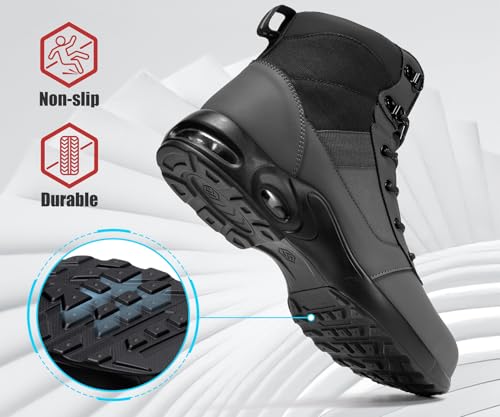 Image of LARNMERN Steel Toe Boot Men Non Slip Work Shoe Rainproof Safety Toe Sneaker Side Zipper Industrail Boot High Top Tactical Shoe