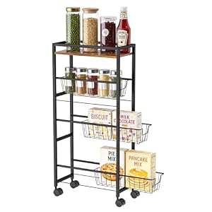 Jetyield キッチンワゴン 隙間収納 キャスター付き 4 段 棚 スリム 引き出し式バスケット 高耐荷重 スチール製 錆止め加工 キッチン/トイレ/洗濯機横 多用途収納スタンド