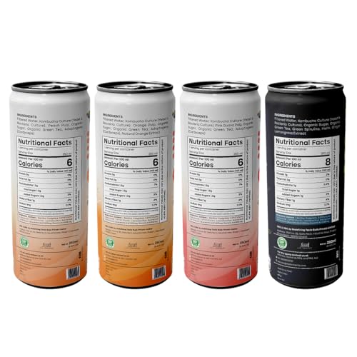 Image of RTB KOMBUCHA Combo of 4-250ml Each (Peach, Orange, Guava, Spirulina) Helps in Immune System & Digestive System(Kombucha Culture, Fruit Pulp & Organic Sugar)