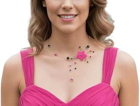 Collier Fantaisie Rose Fuchsia Perles - Idéal Mariée, Mariage Ou Soirée, Style Ethnique Pas Cher