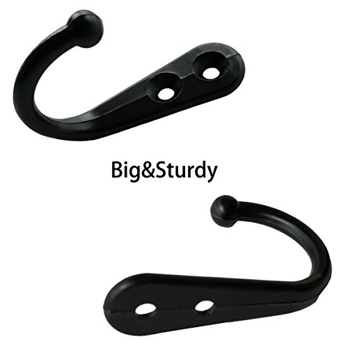 24 Pieces Coat Hooks Wall Mounted Robe Hook Single Coat Hanger No Scratch and 50 Pieces Screws (Black)