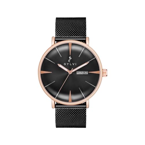 Sylvi Elegadoom Wrist Watch for Men | Mesh Strap Analog Watch for Men | Water Resistant | Classic Watch with 3D Doom Glass Display | Wrist Watches with Day & Date (BR Black) (B0D35SCSMK) Amazon Price History, Amazon Price Tracker