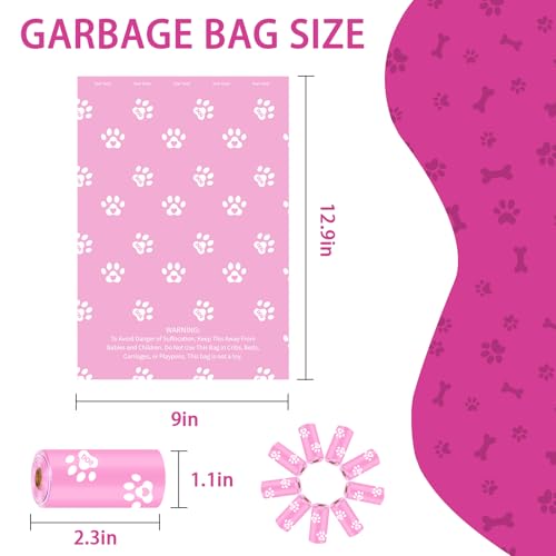 Image of HZDHCLH Poop Bags for Dogs Leak Proof Extra Thick Dog Poop Bags, Pink Cat's Paw 18 Rolls 9 inch x 13 inch Lavender Scented Pet Waste Bag, 270 Count