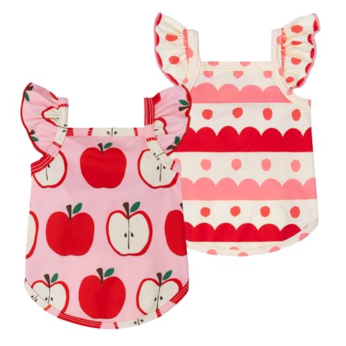 Fitwarm 2 Pack Ruffle Apple Dog Shirt Adorable Summer Clothes for Small Dogs Girl Sweet Pet Outfit Pink Red Medium
