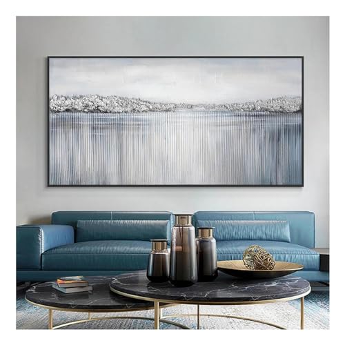 Peinture murale abstraite toile rivière et mer 50x100cm pour salon