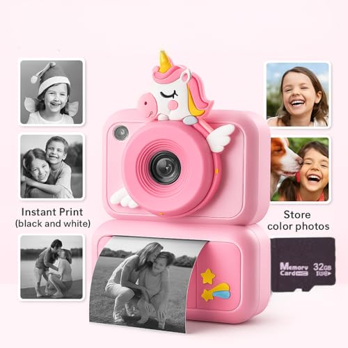 Image of Kids Instant Print Camera, 2.4 inch HD Screen Instant Camera, Dual 3MP Kids Camera, 1080P Video, MP3 & Games, Includes Printing Paper & Lanyard, Gift for Boys & Girls (Blue-Black and White Printing)