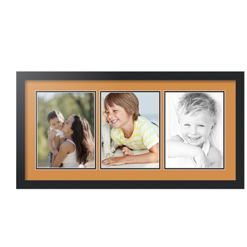 ArtToFrames Collage Picture Frame 3 Opening 3-8x10.5 Photo Frame | Made in USA | Black Frame Amber and Black Mats | Wall Mount Multi Photo Display 32X16.5 Full Size