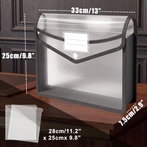Plastic Expanding File Folders, Transparent Envelopes with Snap Closure, Large Capacity Document Organizer with Dividers and Tabs, Waterproof for Office, School, Home, Letter/A4 Size Black 2 Pack - Image 2