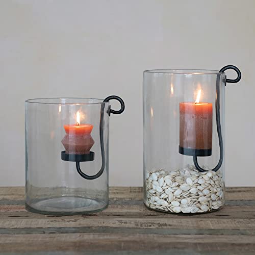 Creative Co-Op DF6722 Glass Hurricane With Metal Candle Holder thumb #1