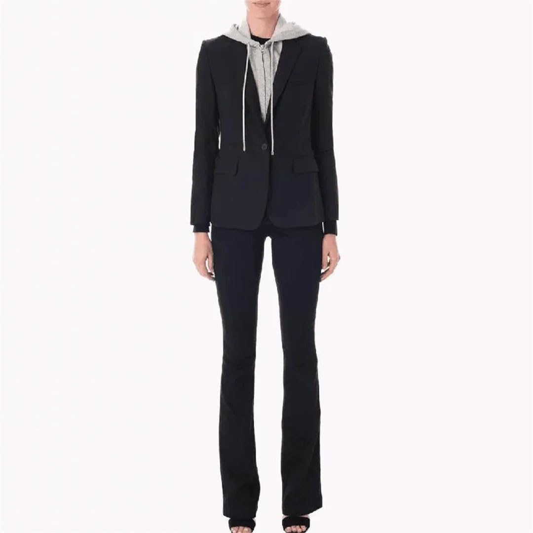 Women Notched Hooded Button Patchwork Casual Blazer Coats