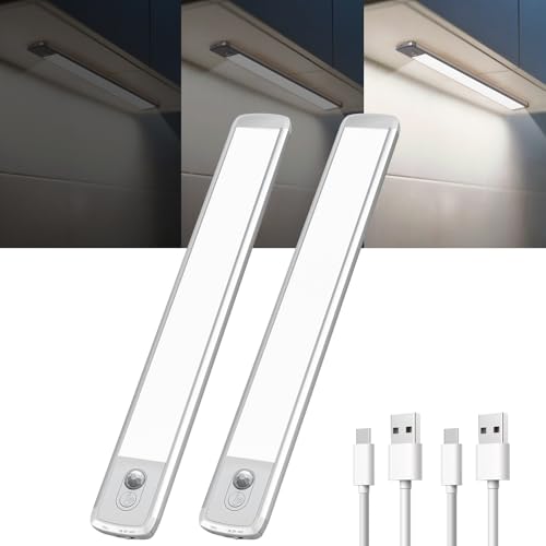TANSOOL+ Luz LED Armario con Sensor de Movimiento, 2200mAh USB-C Recargable Luces LED, Lampara Luces sin Cables Interior para Armario, Escalera, Cocina (30cm, 2 Piezas)