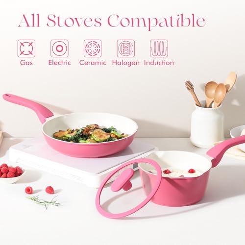 PRICUSIS Nonstick Ceramic Frying Pan, 8/10 Inch Skillet with Stay Cool Handle, Fully Coated, Induction Compatible, 100% Dishwasher Safe, PTFE PFAS & PFOA Free(10 Inch, Raspberry Red) by PRICUSIS - Used condition - Image 8