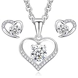 LYL.Adorer Heart Necklace Earring Set,Swarovski White Crystal,Jewellery Set Silver 925,Gift for Her