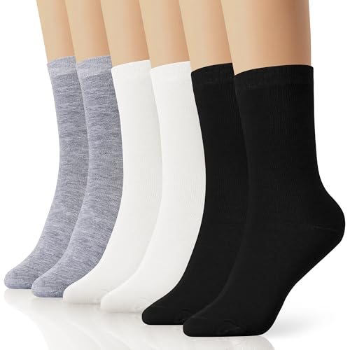 Image of Socks for Women and Men Cotton Crew Pack of 6 | Casual or dress, Less pressure, Holding up well, Colorfast, Gentle on the skin, Travel pack