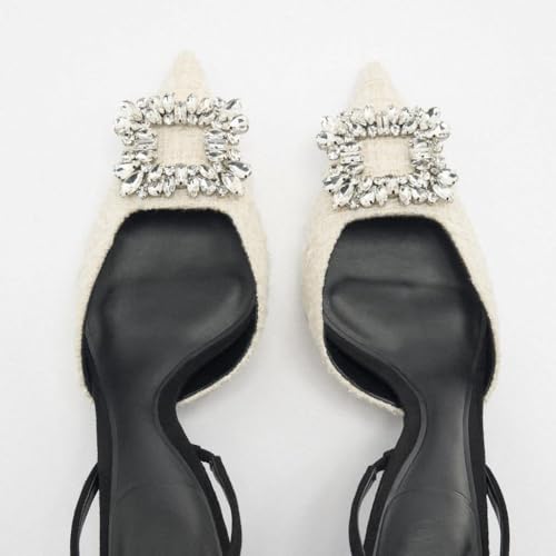 Rhinestone Slingback Heels for Women Pointed Toe Sparkly Kitten Pumps Slip On Party Wedding Dress Shoes4