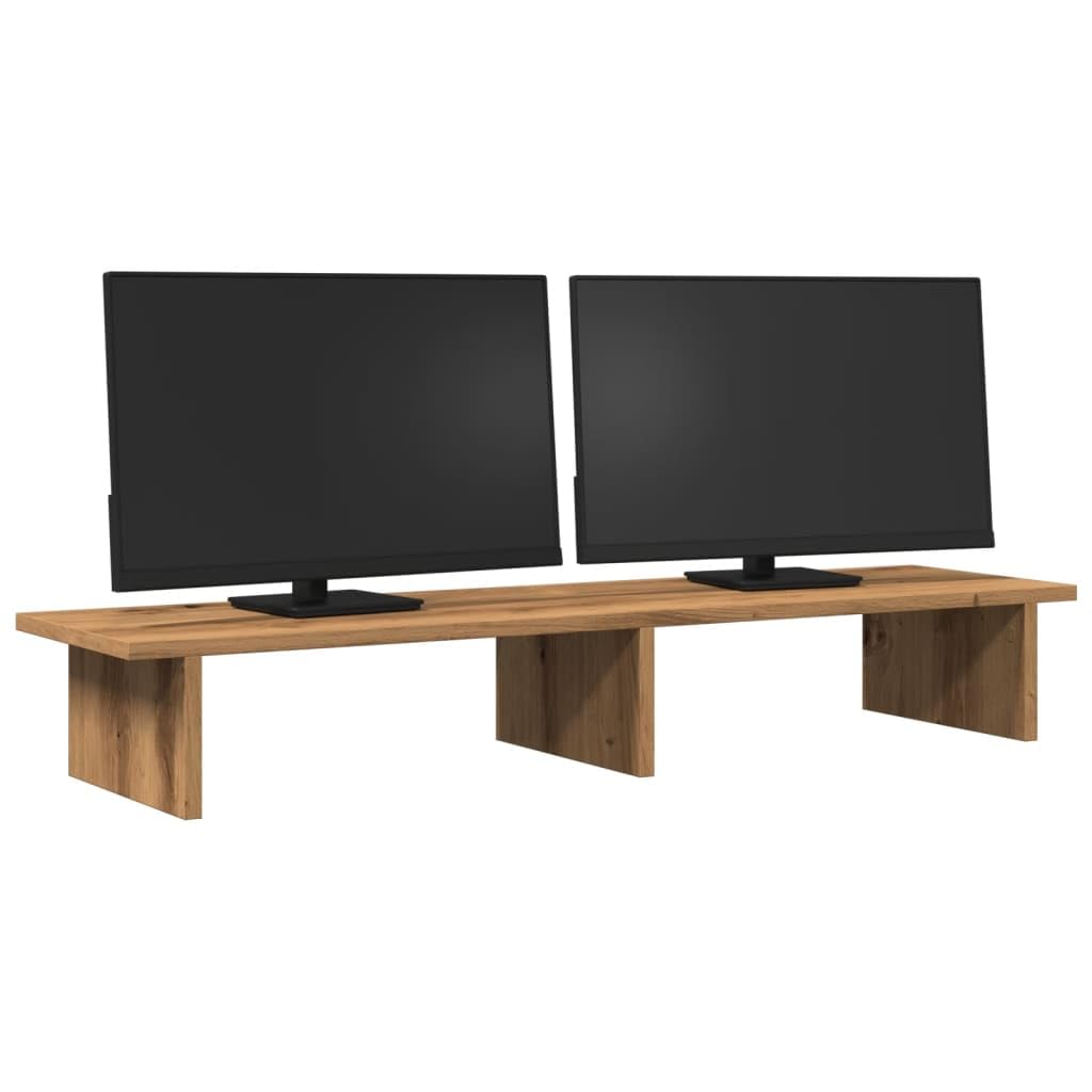 Stojak na monitor z materiału drewnopochodnego, dąb Artisan, 100 x 27 x 15 cm, z półką na klawiaturę i przechowywaniem, ergonomiczny stojak na laptopa do domowego biura, do gier i nauki
