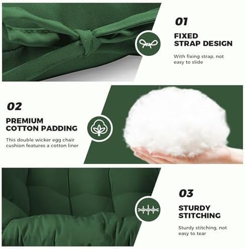 Image of Double Seater Cushion Set - Polyester Fabric Padded Seat for Hanging Egg /Garden Jhula (Dark Green)