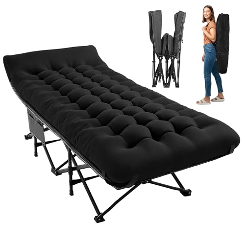 Image of JEAREY Camping Cot for Sleeping 28 inch Extra Wide, Heavy-Duty 1200D Oxford Foliding Cots for Adults Portable with Mattress, Carry Bag for Guest, Travel, Hiking, Black