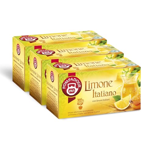 Pompadour, Infuso Limone Italiano, 60 Filtri (3 Confezioni da 20 Filtri), con Veri Limoni Italiani e Miele, Certificato RFA, Senza Lattosio, Glutine e Allergeni