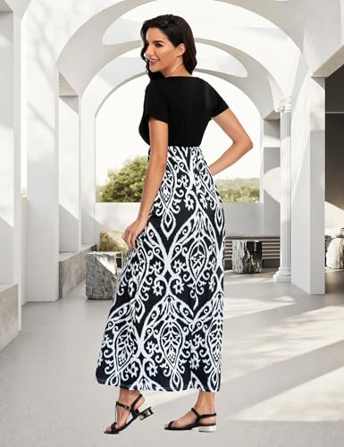 Image of Lacavocor Womens Short Sleeve Maxi Dresses Empire Waist Long Dress