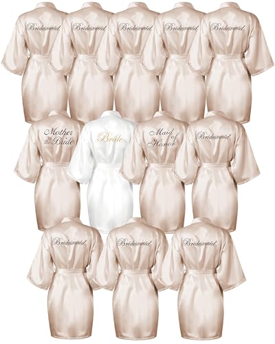 Image of Jecery 7 /12 Pcs Bridesmaid Robes Bride Kimono for Wedding Day Satin Embroidered Bridal Party Robes