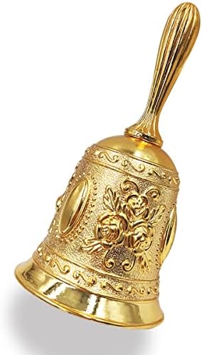 Hourwof Hand Bell,Metal Dinner Bell Decorative Wedding Bells Service Bell Call Bell Christmas Bell,Gold