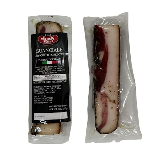 Alma Gourmet Guanciale From Italy – Italian Dry-Cured Pork Jowl, Aged Approximately 3 Months – Imported Cured Meat For Charcuterie – Approx. 8 Oz (227G) – Perfect For Carbonara, Amatriciana & Gricia - Pack Of 2