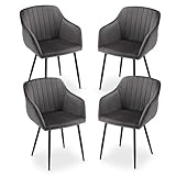 Goeurvant Velvet Dining Chairs Set of 4 Upholstered Chair for Living Room with Metal Legs Kitchen Chairs,Dark Gray