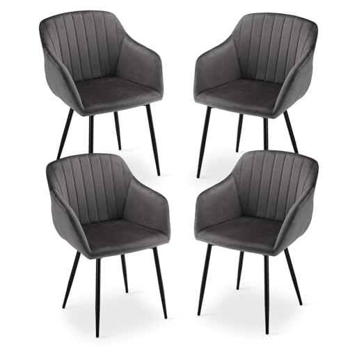 Goeurvant Velvet Dining Chairs Set of 4 Upholstered Chair for Living Room with Metal Legs Kitchen Chairs,Dark Gray