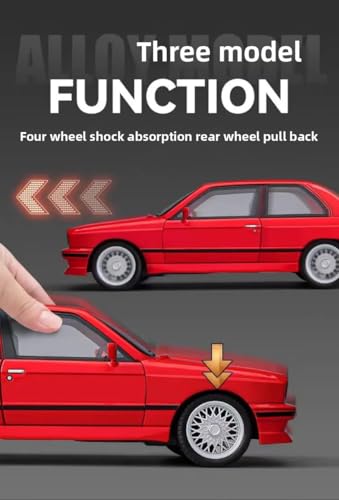 Image of Exclusive Alloy Metal Pull Back Die-Cast Car Diecast Metal Pullback Toy Car with Openable 6 Doors,Light Music Boys Gifts Toys (1:24 B-M-W M3 E30 -White)