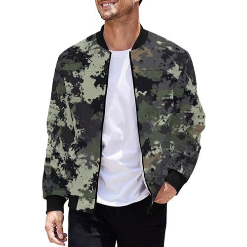 Munweiyu Chaqueta bomber de camuflaje para hombre, estampado de camuflaje, chaqueta de entretiempo, chaqueta de piloto, estampado de camuflaje, chaqueta de aviador, chaqueta de bombero, manga larga