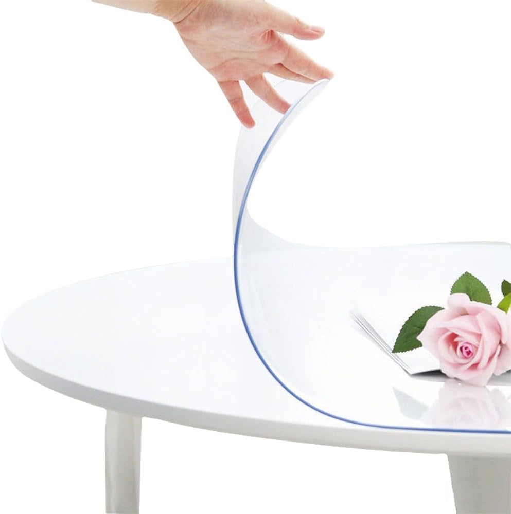 1.5mm Thick Round Clear PVC Table Protector Transparent Table Cover Oil Spill Table Top Protector for Office,Coffee Table Clear Plastic Desk Mat(Transparent,14 Inch)