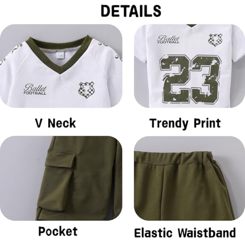 Image of Tween Girls Clothes Short Sleeve Graphic T-Shirt Top + Cargo Pants 2pcs Outfit Set, Size 7-15Years