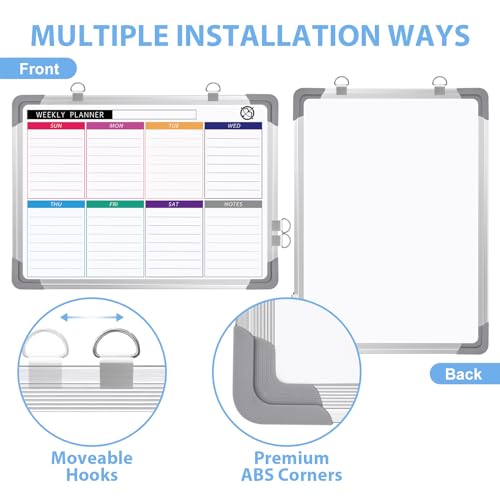 ARCOBIS Magnetisch Whiteboard Klein, Mini A3 Whiteboard 40x30cm Magnettafel Wand HäNgende Doppelseitige Tafel füR Planung, To Do Liste, Schule, Zuhause, BüRo（Wochenplaner-Silber）