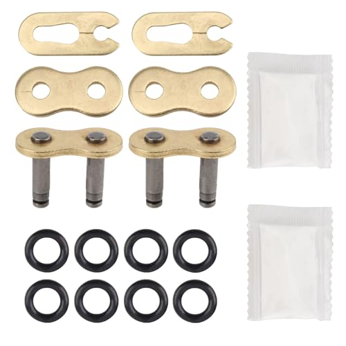 Image of #520 Chain Master Link 2 Pack, Gold 520 O-Ring Motorcycle Chain Connecting Link, Heavy Duty Roller Chain Connector Links for Motorcycle Dirt Bike ATV Quad Pitpro Agricultural Machine Tractors