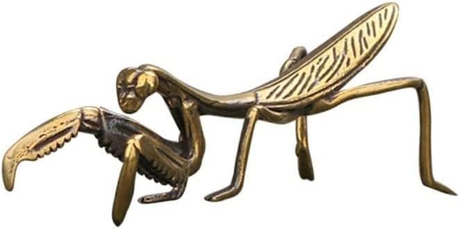 Escultura de mantis de latón, mantis rezando de cobre, adornos pequeños de latón Feng Shui, insectos de cobre macizo, microtallados, arte de metal