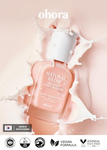 Image of ohora Natural Glow Milk Syrup Nail Strengthener (Cherry Blossom) - Tinted Nail Hardener for Brittle, Damaged Nails, Quick-Dry Glossy Finish, Nail Repair & Growth, 15 mL