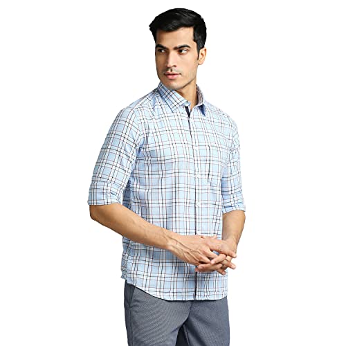 Image of Parx Men's Pure Cotton Checks Pattern Slim Fit Semi Cutaway Collar Full Sleeve Casual Shirt