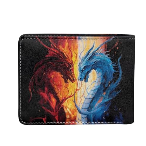 HUIACONG Flame Dragon Wallet for Men Slim Leather Wallets for Boys Thin Travel Wallet Red Blue Dragon Card Holde Smart Bifold Coins Storage Pouch3