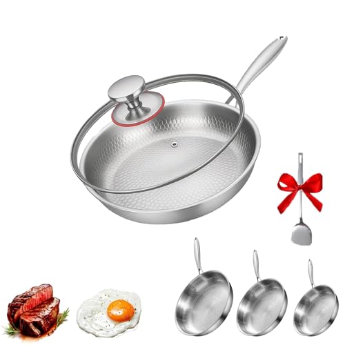 SMTSEC Kovali Titan Bratpfanne Mit Deckel, Titan Pfanne Gehämmerte, Titanium Pfanne Unbeschichtet, Titanpfanne Premium Antihaftbeschichtete Brat Universalpfannen Für Alle Herdarten,Sliver-30cm