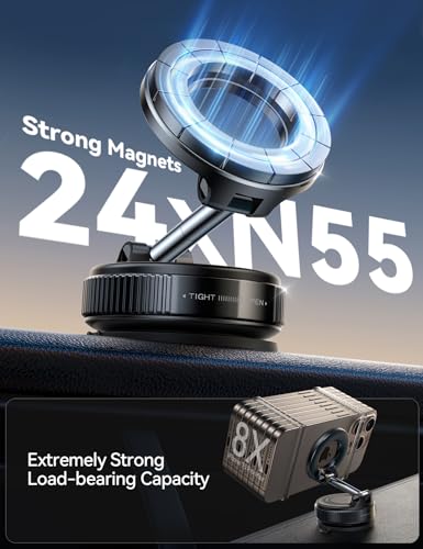 Image of JOYROOM Vacuum Magnetic Car Phone Holder, Strongest Suction Cup 360 Adjustable Magsafe Car Phone Mount, Foldable Cell Phone Holders for Your Car for iPhone 16 Pro Max 15 14 13 12 Plus /Android