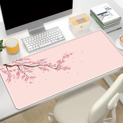 Hixingo Motif Sakura Tapis de Souris XXL/XL/L, Tapis de Souris Gamer, Tapis Souris avec Bords Cousus, Tapis de Souris en Base Antidérapante, Convient pour Maison et Bureau (700 * 300 * 3mm,Rose)