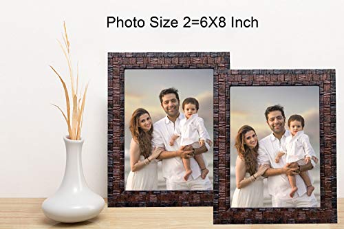 Image of Table stand Photo Frame set of 2 A5 6x8 inch flexiable Glass (acrylic) & synthetic wood customized for Home, Living Room, Study Room & Office Decor wall hanging / tabletop best for gift purposebox pattern brown color