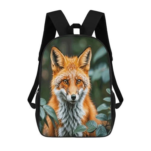 17 Inch Backpack Fox Leaf Print Travel Dayback Shoulder Back Pack Carry On Backpack with Adjustable Shoulder Straps