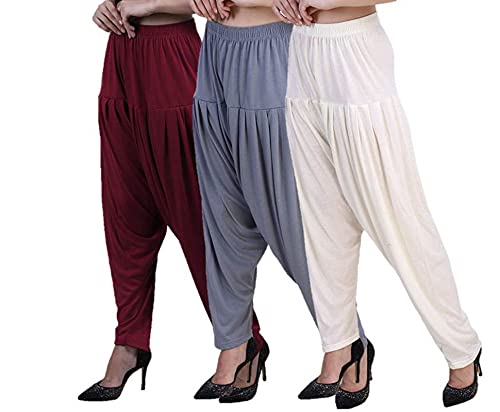 Image of CASUALS Women's Regular Fit Viscose Drawstring Patiala Harem Pants Combo Pack 3