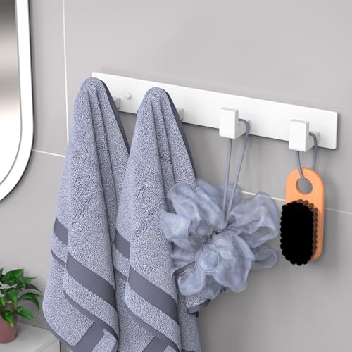 Image of PMMASTO Stainless Steel Coat Rack Wall Mounted, Heavy Duty Metal Hook Rail for Hanging Coats Hats Towels Robes Bags, Modern Wall Hooks Organizer (White, 4 inchL Hooks, 1 Pack)