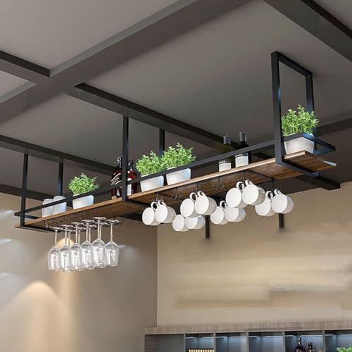 Étagères flottantes de plafond suspendues porte-vin et support de fleur en bois