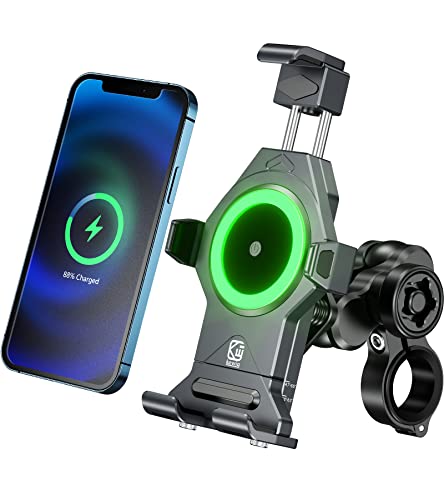KEWIG Anti-Diebstahl Wasserdicht Motorrad Handyhalterung 15W kabellos mit Vibrationsdämpfer, One-Push Automatikverriegelung und Schnellentriegelung